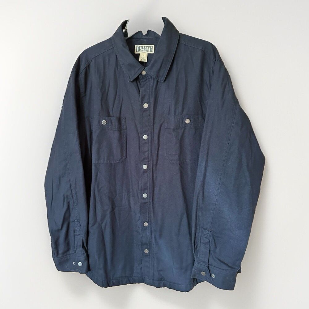 Duluth Trading Mens XL Fire Hose Flannel Lined Limber Jac Shirt Jacket Navy Blue